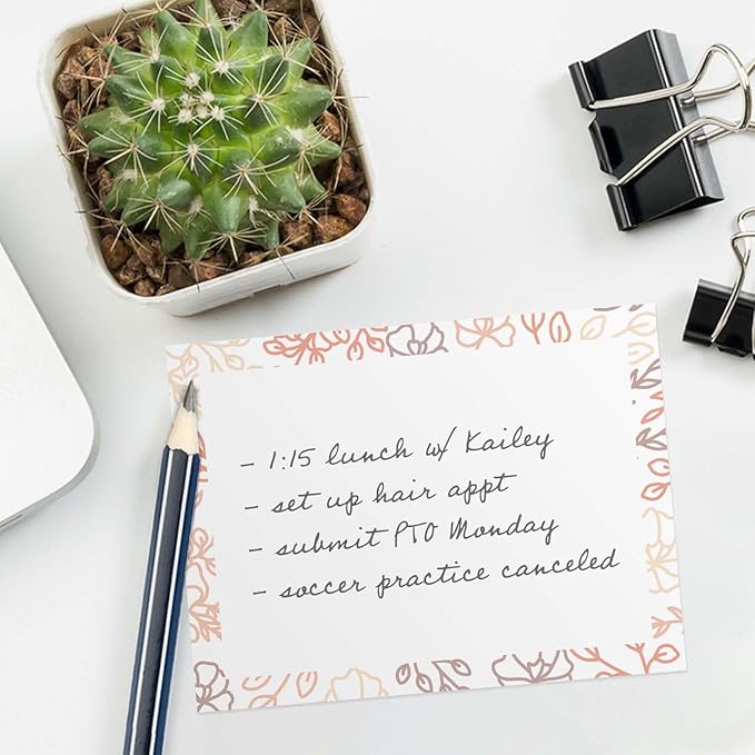 Decorative Floral Border Sticky Note Pad Set / 4" x 3" Botanical Sticky Notes / 50 Sheets Per Pad/Set of 6 Flowery Designs/Made in USA