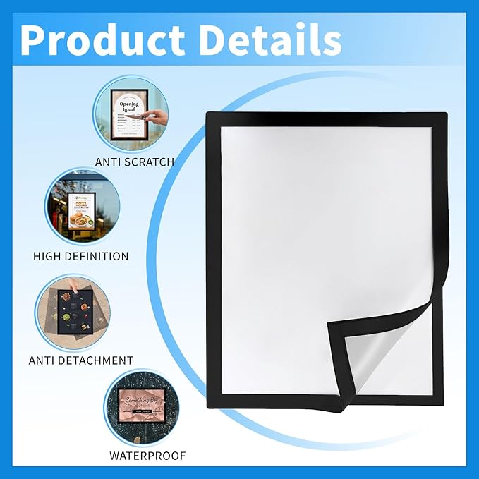 Inpack Magnetic Sign Holder 8.5 x 11, Self-Adhesive Magnetic Frames For Wall, Magnetic Picture Frame Document Holder with Clear PVC Cover for Office Home Store Restaurant (6 PACK)
