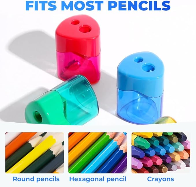 4 Pcs Pencil Sharpeners with Lid, Dual Holes Compact Colored Handheld Pencil Sharpener, Colored Handheld Sharpener Suitable for Kids Adults Students School Class Home Office (Ellipse)
