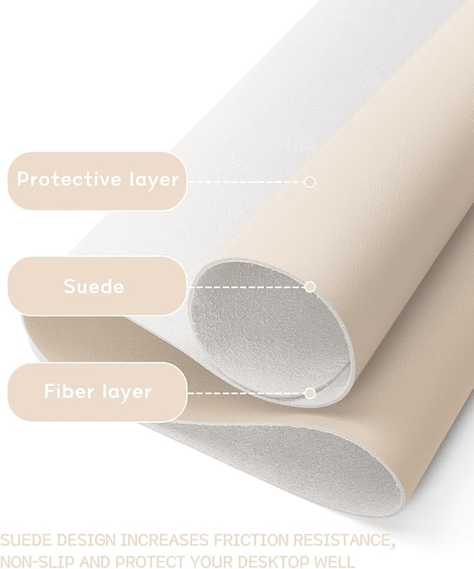 YSAGi Non-Slip Leather Desk Pad, Desk Matt for Desktop, Waterproof Laptop Computer Keyboard Mat, Table Protector Blotter Mat, Large Mouse Pad for Office/Work/Home/Decor(Beige, 31.5" x 15.7")
