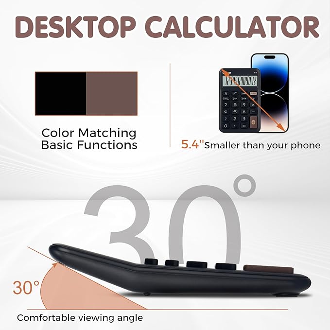 Pendancy Small Desk Calculator Cute, 12 Digit LCD Display, Basic Function, Auto-Sleep, 4.7"x2.9" Pocket-Sized Design Handheld Calculators Desktop, for Office, School, Business & Travel(OS-P1 Black)
