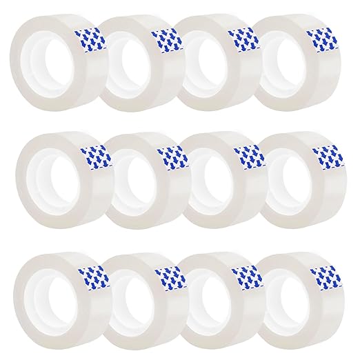12 Rolls Clear Tape, Transparent Tape Refills for Dispenser, 1 Inch Core, 3/4 x 1000 Inches, Strong Adhesive for Gift Wrapping, Office, School, Home, Desk Supplies & Crafts