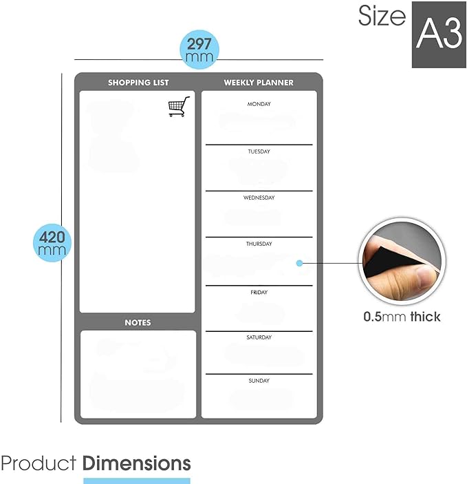 MagnetShop Magnetic Dry Erase White Board Planner for Fridge | Apartment Essentials and Home Organization Must Have | Family Planning, Grocery List, Whiteboard Calendar, Chore Chart | Grey 12" x 16"