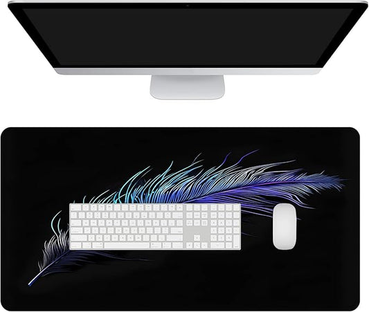 Mrcrypos Large Mouse Pad Blue Feather Desk Mat for Desktop, Waterproof Desk Pad with Stitched Edges, Computer Keyboard Gaming Mouse Pads for Women Office Home 31.5" x 15.7"