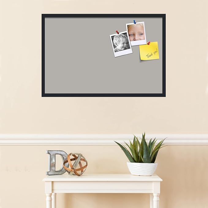 PinPix 34x22 Inch Cork Bulletin Board. This Decorative Framed Pin Board Comes with Dark Stone Design and a Satin Black Frame. Ideal for Home Office Decor or Message Board (PinPix-1808)