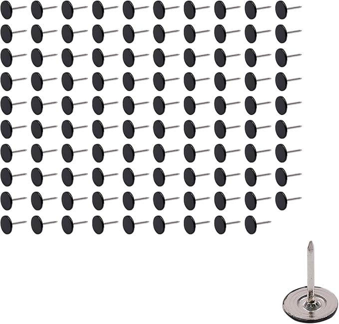 100Pcs Flat Head Upholstery Tacks Home Furniture Decor Tack Upholstery Nails Flat Push Pins Flats Thumb Tacks Black (11mmx17mm)