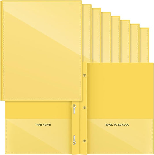 Henoyso 24 Pcs Plastic Folders with Clear Front Pocket and 3 Prong Take Home Plastic 2 Pocket Folder Back to School for Students Parent Teacher Communication for School Office (Yellow)