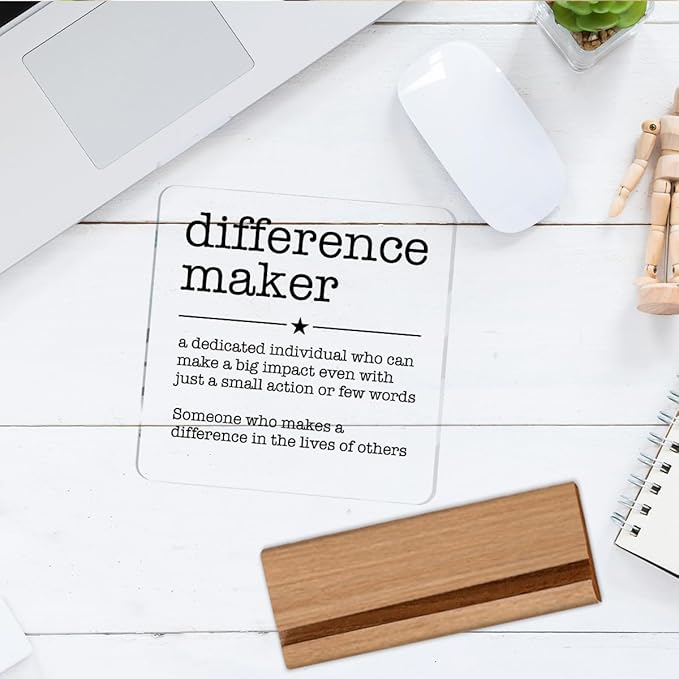 Appreciation Gifts for Leader Boss Mentor Coworker Teacher Difference Maker Gift Difference Maker Definition Clear Desk Decorative Sign Acrylic Sign With Wooden Stand for Desk Table Shelf