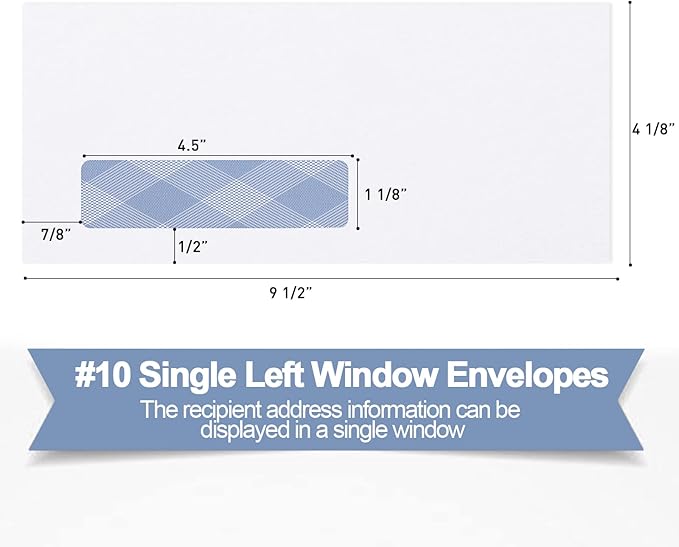 500#10 Single Window Security Envelopes, PANDRI NO.10 Security-Tinted Envelopes Designed for QuickBooks Invoices, Business Statements and Computer Printed Checks-Number 10 Size 4 1/8 Inch X 9 1/2 Inch