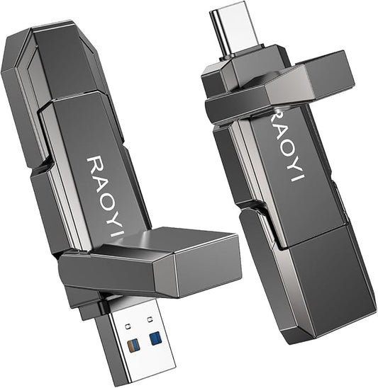 RAOYI 512GB USB C External SSD, 2-in-1 Solid State Drive Up to 450MB/s Dual USB 3.2 + Type-C Thumb Drive Portable SSD Drive for iPhone 15/16, Android, Tablet, PC and PS4