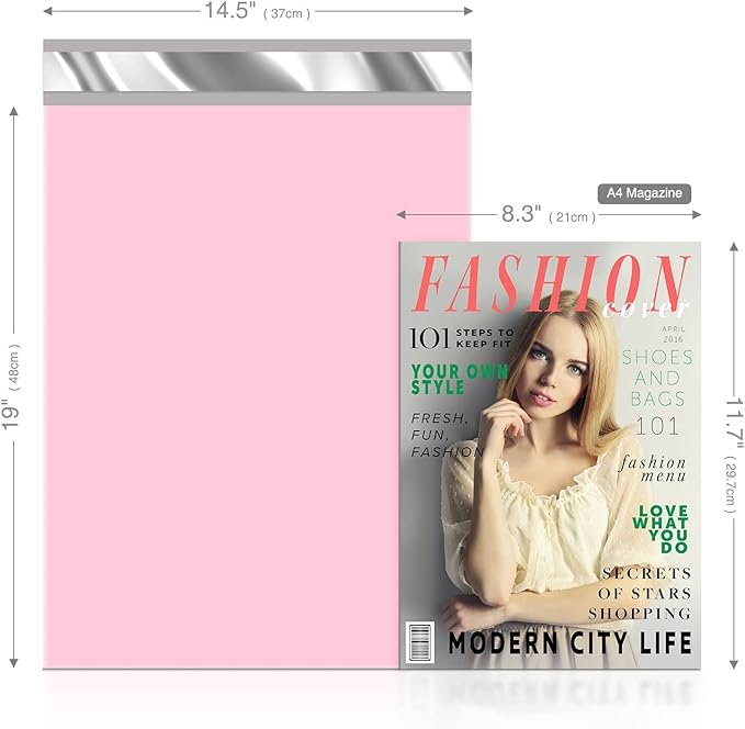 Fuxury Poly Mailers 14.5x19 Inch 50pc Shipping Bags for Small Business Mailing Envelopes for Clothing,Self Seal Shipping Envelopes Waterproof Poly bags Durable Packaging Bags Light Pink
