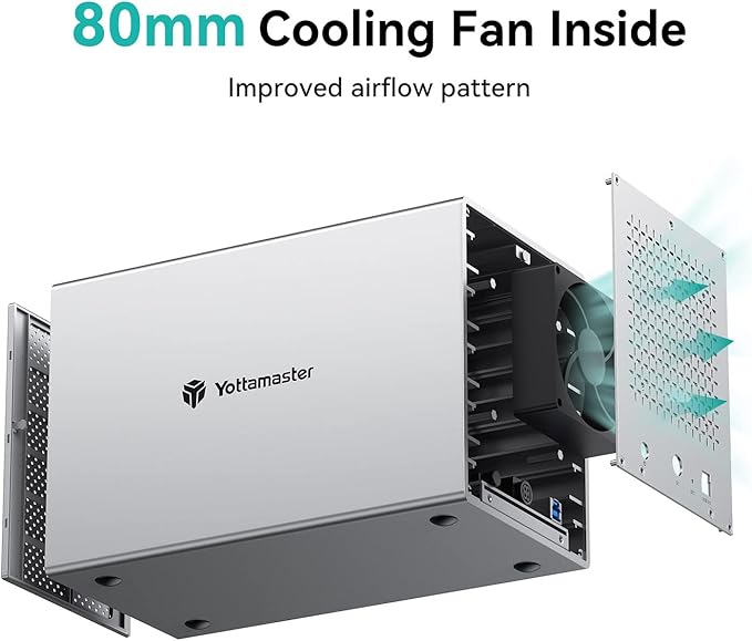 Yottamaster 5 Bay External Hard Drive Enclosure, Aluminum USB3.0 3.5" HDD Enclosure for 3.5 & 2.5 Inch SATA HDD/SSD, Support 90TB(5x18TB) Direct Attached Storage DAS, Non-RAID [PS500U3]