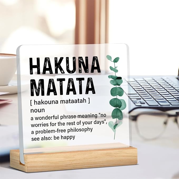 Inspirational Motivational Gifts for Men Women, Encouragement Gifts Hakuna Matata Definition Acrylic Desk Sign Decor