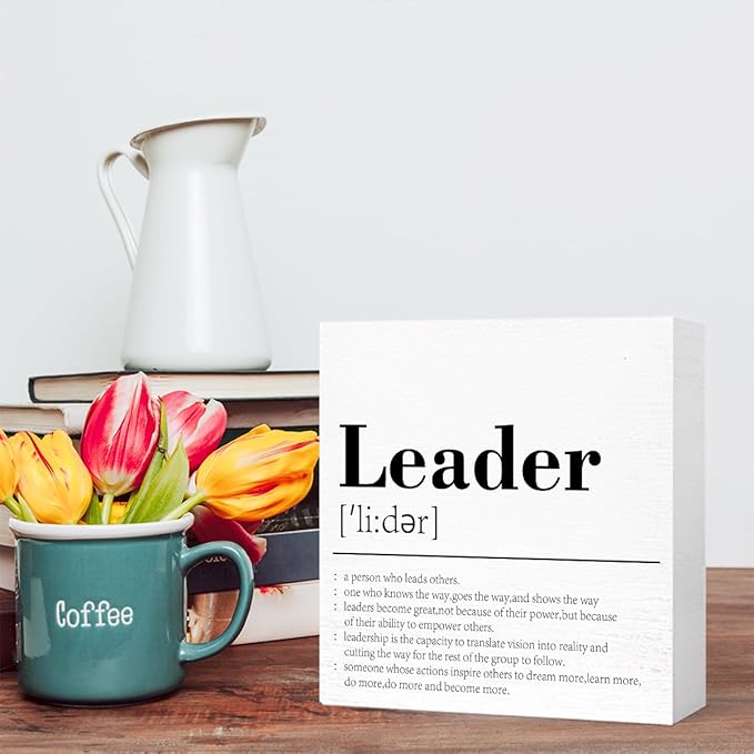 Gifts for Boss,Leader Definition Wooden Block Sign Desk Decor,Thank You Gift Going Away Gift Goodbye Gifts for Boss Leader