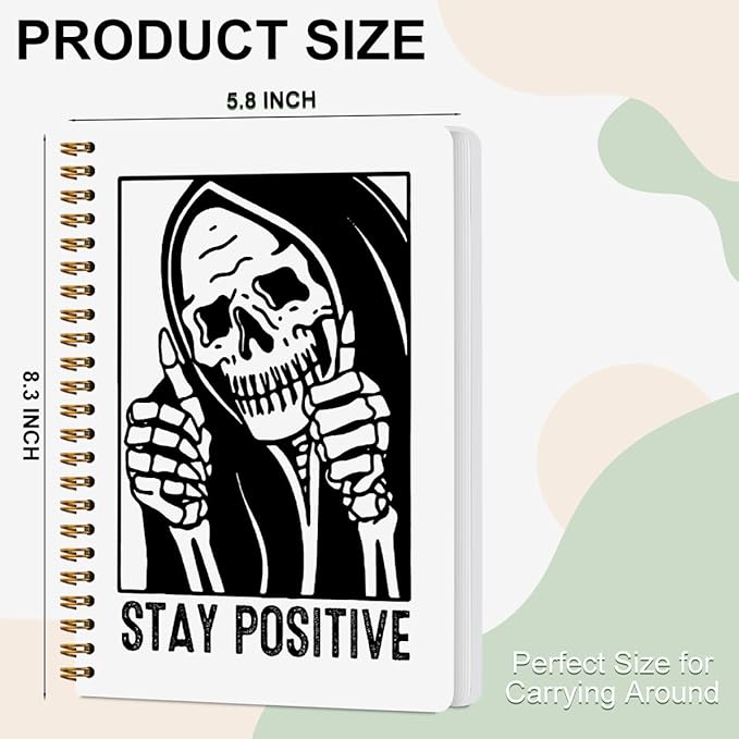 2 Pcs Funny Goth Skull Spiral Notebook, Gothic Skeleton Journaling Notebooks Goth Accessories Gifts for Women Teacher Note Books Journals for Writing Hardcover Notebook Office College Supplies