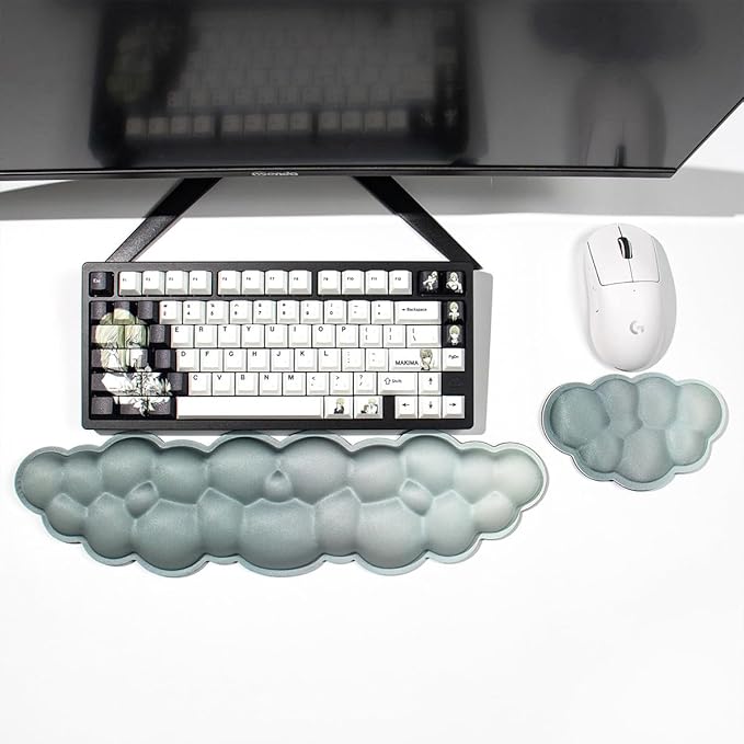 Cloud Wrist Rest Keyboard, 2 Pack Cloud Keyboard Wrist Support Set, Breathable Memory Foam Wrist Rest for Computer Keyboard, Green Desk Accessories for Office Gaming Computer(White Green Gradient)