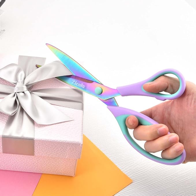 Craft Scissors Set of 3 pack, Sharp Rainbow Titanium Coating All Purpose Scissors, Ergonomic Semi-Soft Rubber Grip, Suitable for School, Office and Household Use, 9.2''/8.5''/5.6"