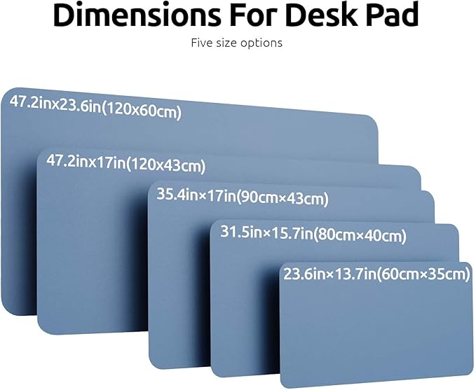 YSAGi Leather Desk Pad Protector, Office Desk Mat, Large Mouse Pad, Non-Slip PU Leather Desk Blotter, Laptop Desk Pad, Waterproof Desk Writing Pad for Office and Home (Blue, 47" x 17")