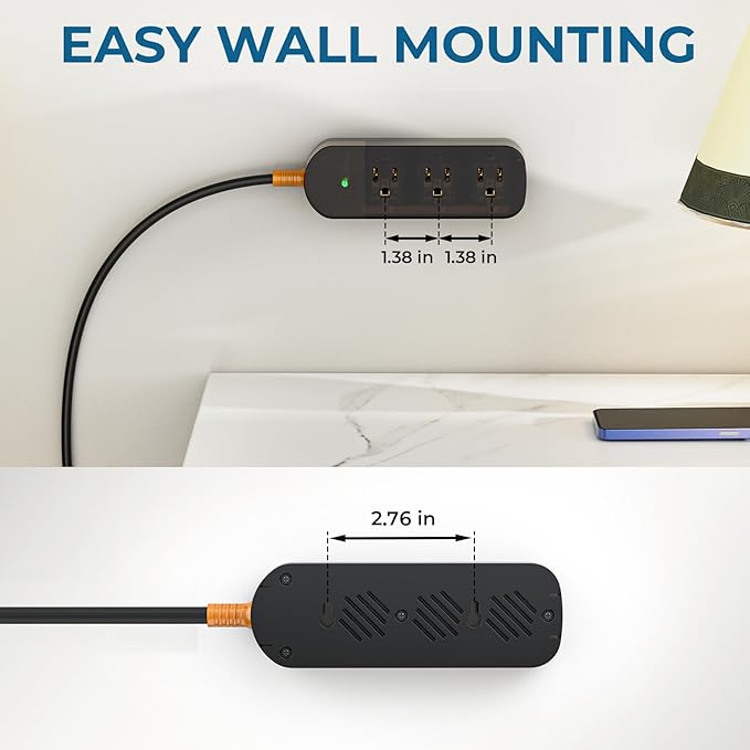 Power Strip Weatherproof, Transparent Surge Protector with 3 Wide Outlets, 1625W/13A,5FT Flat Plug Multi-Plug Outdoor Extension Cord for Indoor Outdoor, UL FCC Listed