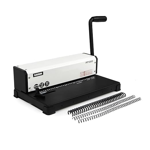 Rayson PT1202 Coil Binding Machine, 3:1 Pitch, 32 Hole Punch for Spiral & Click Binding Spines, Metal Spiral Binder Hole Punch, Punches 12 Sheets at a Time
