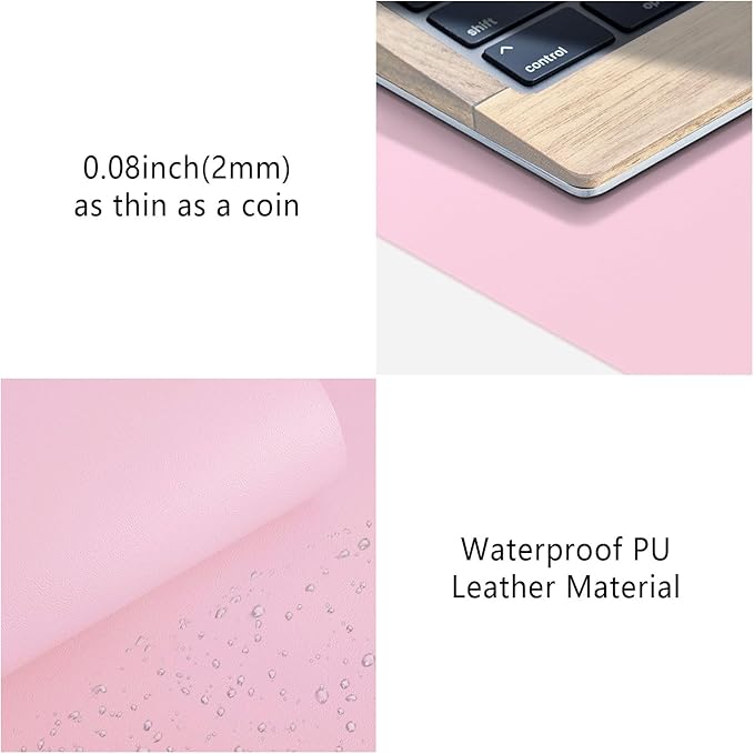 Leather Desk Pad Protector, Mouse Pad, Non-Slip Computer Mat for Desk, PU Leather Office Desk Mat for Home & Office, Waterproof Laptop Desk Blotter Pad for Keyboard and Mouse, Pink (17''X48'')