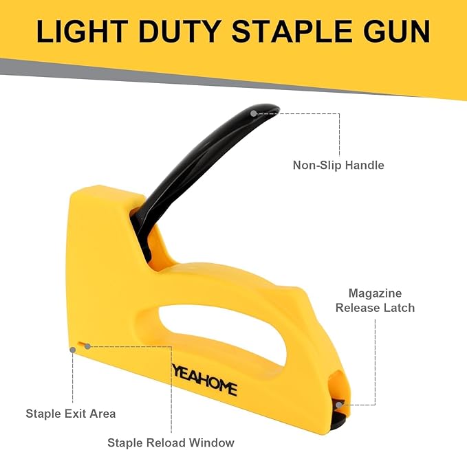 YEAHOME Light Duty Staple Gun, Upholstery Staple Gun with 2000 pcs JT 21 Staples 1/4, 5/16, 3/8 inch, Stapler Gun for Wood, Crafts, DIY, Decoration, Fabric