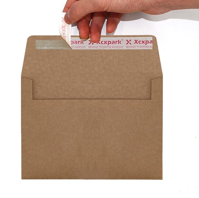 100 Qty Printable A6 Invitation Envelopes 4.75x6.5 inches Cards, Self Seal 120GSM Brown Kraft Paper Envelopes for Invitations, Photos, Documents, Wedding, Baby Shower, Easy to Seal and Peel