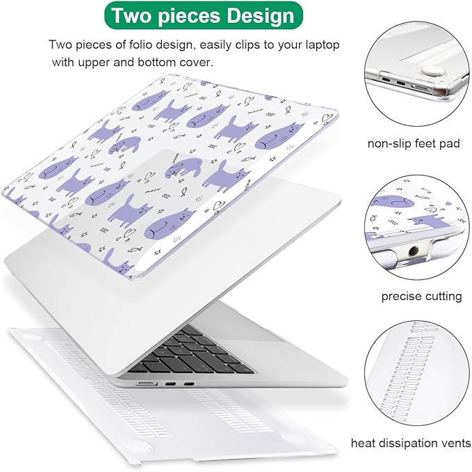Case Compatible with MacBook Air 13.6 inch 2025 2024 2023 2022 M4 M3 M2 A3113 A2681 A3240 Cover with Liquid Retina Display Touch ID,Pattern Plastic Hard Shell for Mac Air M4, Cute Cat & Fish