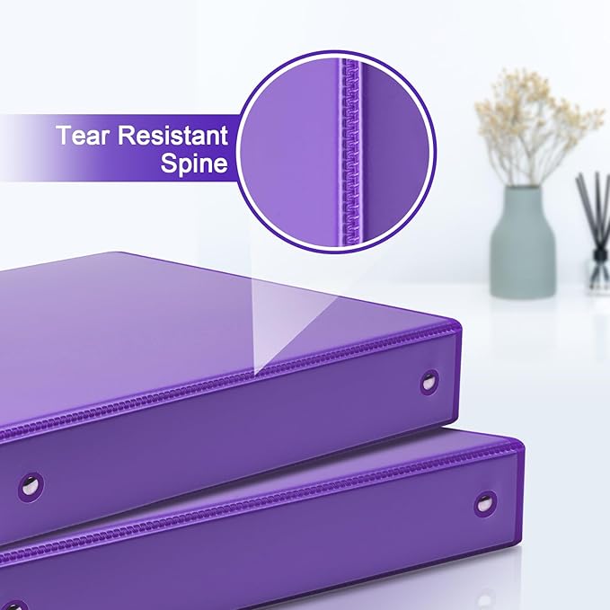 COMIX 3 Ring Binder 1.5 inch with Clear View Cover, 1.5" View Binder Holds 300 Sheets of US Letter Size Paper, 6 Pack (Purple)
