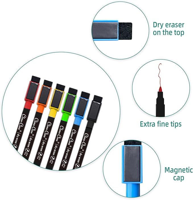Magnetic Dry Erase Weekly Calendar for Fridge - Large 17"x12" Magnetic Weekly Planning Board with Hourly Time Slots - 6 Extra Fine Point Markers Included