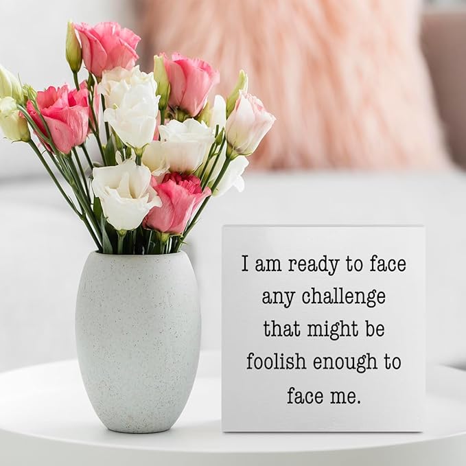 Funny Quotes Office Supplies Rustic Desk Decor White Wooden Box Sign Inspirational Office Organization Farmhouse Wood Plaque Motivational Cubicle Accessories Home Shelf Table Centerpiece Decorations