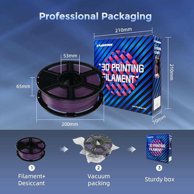 FLASHFORGE Carbon Fiber PLA Filament 1.75mm, Carbon Fiber Reinforced PLA 3D Printer Filament, 1KG Spool Dimensional Accuracy +/- 0.02mm, High Strength & High Abrasion-Resistance (Iris Purple)