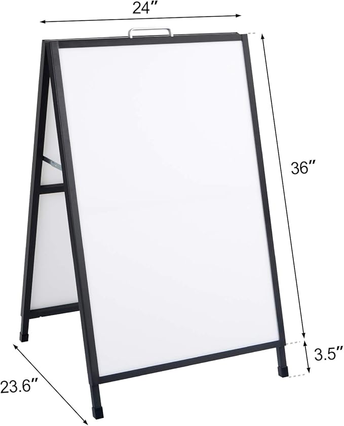 T-SIGN A-Frame Sign for Outdoors, Sidewalk Menu Board 24 X 36 Inch Folding Slide-in Board - Heavy Duty Portable Sandwich Board, Metal Double Sided 2 Corrugated Plastic Poster Boards for Restaurants