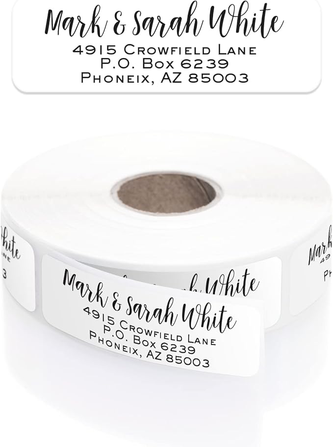 Mixed Script Font Rolled Address Labels/Roll of 250 Chic Black and White Personalized Address Labels/Designer Return Address Stickers in Elegant Plastic Dispenser