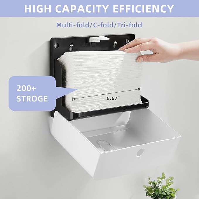 Paper Towel Dispensers Wall Mount: Multifold Tri-Fold Paper Towel Holder, No Drilling Install, Commercial Hand Towel Dispenser for Bathroom, Restroom, Office, Home, White