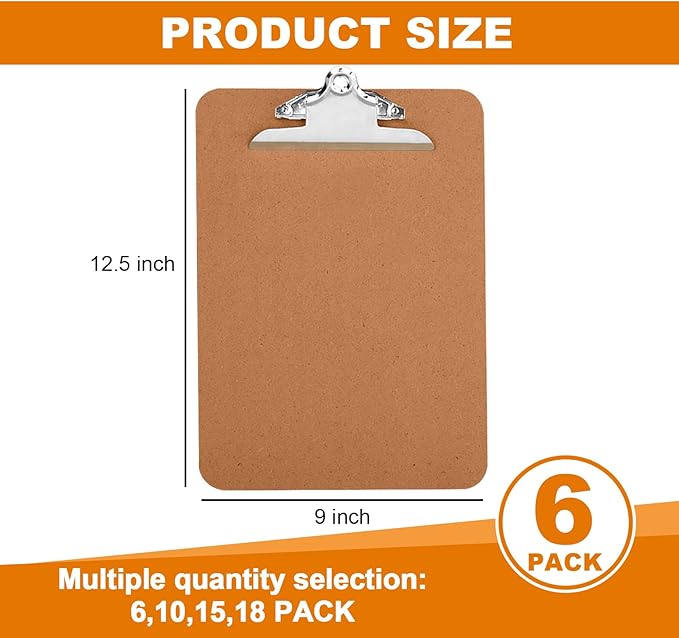 HERKKA 6 Pack Hardboard Office Clipboards - A4 Letter Size, ECO Friendly