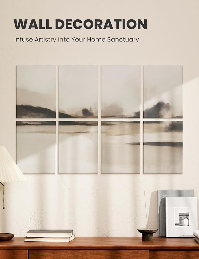 Wall Art Felt Bulletin Board,47''X31''Cork Boards Alternative Wall Panels-8-Pack with 50 Adhesive Tabs, Decorative Panels for Living Room and Recording Studio, Offices-Mist Reflections