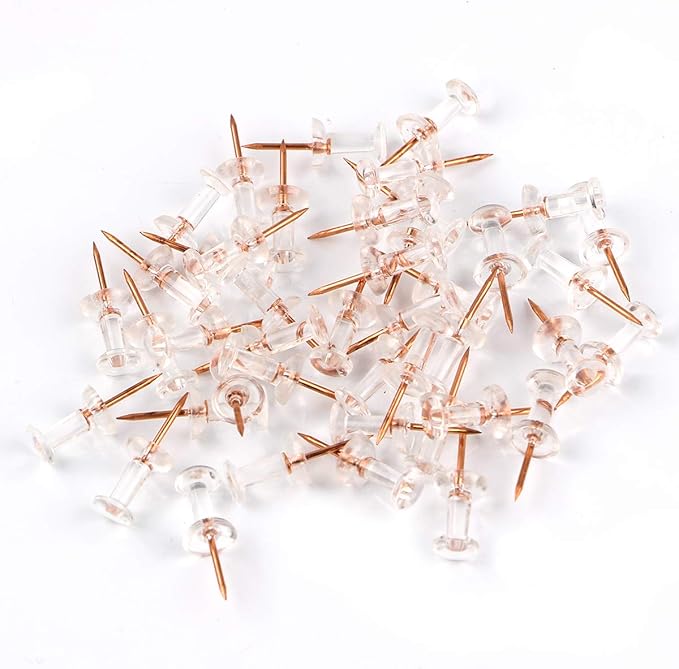 Yalis Push Pins 600 Count, Standard Rose Gold Pins Clear Thumb Tacks Steel Point and Clear Plastic Head (Rose Gold)