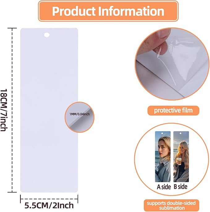 Sublimation Bookmarks Blank Aluminum 20 PCS 2X7 Inch Metal 1MM Thick Larger Bookmark for Double-Side Heat Transfer Rectangle