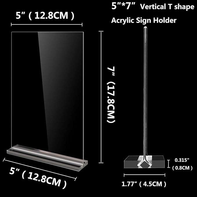 Acrylic Sign Holder Double Stands Ad Frames Clear Flyer Display Stand for Office Home Restaurant, Display Sign Stand for Store Sign Holders, Vendor Booth Display Items Vertical (4 Pack-5" X 7"Inch-Vertical(T-Shape))