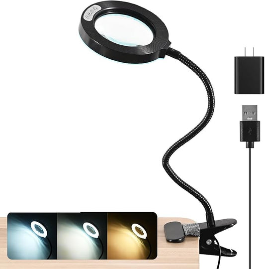 10X Magnifying Glass with Light and Timer, 2 in 1 Magnifying Desk Lamp, 3 Color Modes 10 Dimmable Brightness, Flexible Gooseneck Magnifier with Light for Craft Hobby Painting Sewing Close Work