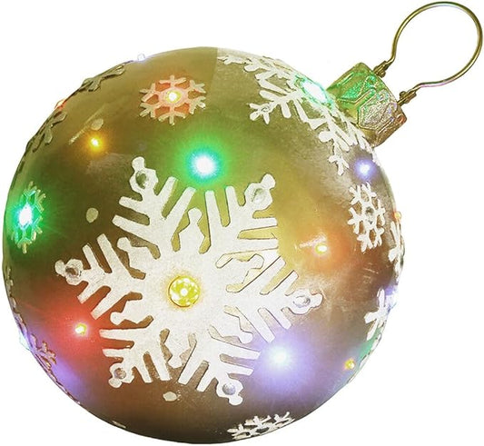 Fraser Hill Farm Indoor/Outdoor Oversized Christmas Decor w/Long-Lasting LED Lights, 18-in. Jeweled Ball Ornament w/Snowflake Design in Gold