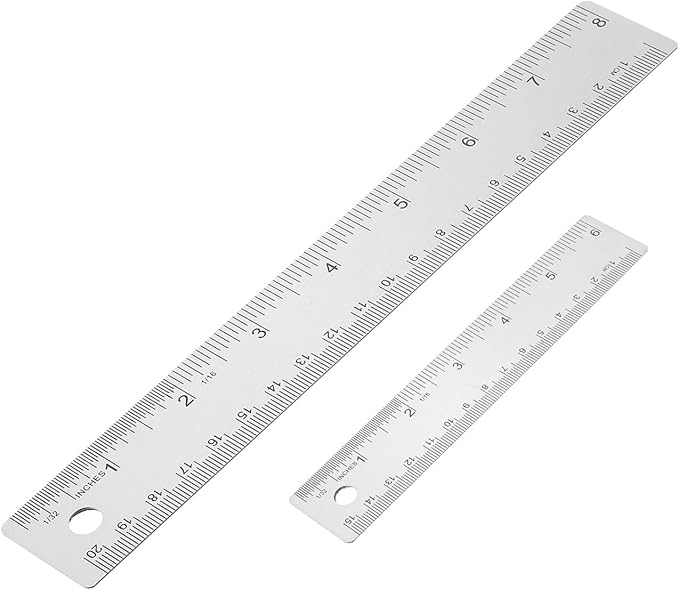 PATIKIL 6, 8 Inch Stainless Steel Ruler Straight Edge Ruler, 2 Pcs Cork Backing Non-Slip Metal Ruler with Inches Centimeter Metric Measuring Tools for Office