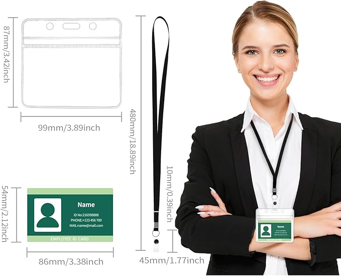 RexID ID Badge Holder with Clip Badge Reels Clear Plastic Name Tag Badge ID Card Name Tags (25 Pcs (Horizontal), Black)