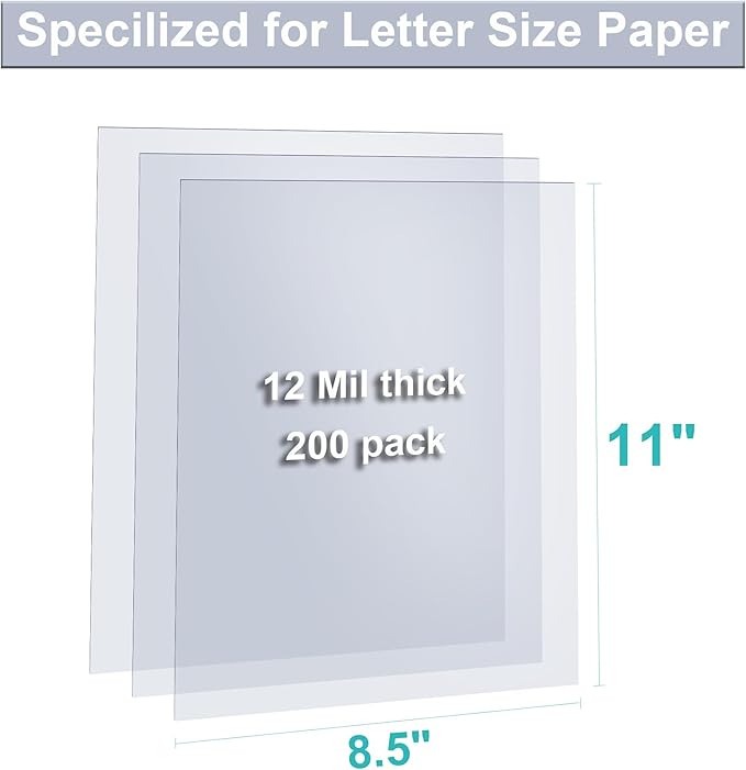 200 Pack Ultra Clear Binding Presentation Covers, Clear Covers for Binding, Polythylene Terephthalate,12 Mil,8-1/2 x 11 Inches, Letter Size