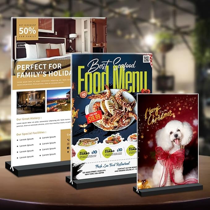Acrylic Sign Holder 4x6, 12 Pack Clear Double Sided Menu Vertical Display Stand for Restaurants, Office, Store, Show Fair