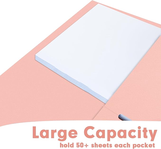 Two Pocket Folders, RAZCC 50 Pack 2 Pocket Folders Fit Letter Size Paper, Paper Folders with Pockets for School Office Business Home (Pink)