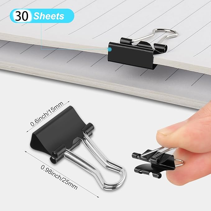 Ufmarine 120 Pcs Mini Binder Clips, Small Binder Clips Black, 15mm Paper Clips for Office