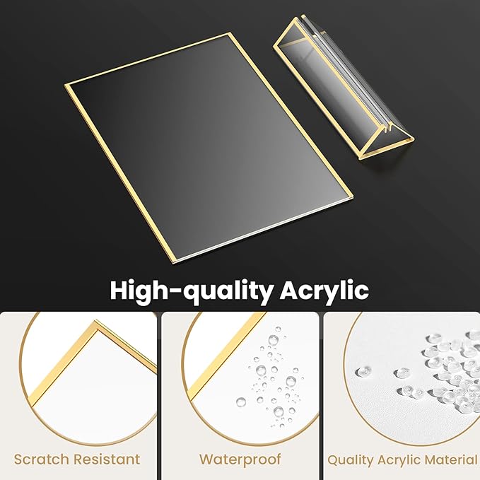 Acrylic Sign Holder 8.5X11 Gold Frames Double-Sided Gold Picture Frames Flyer Holder for Menu Holder Wedding Table Number Holder Photo Frames with Double Sided Stickers-3 Pack