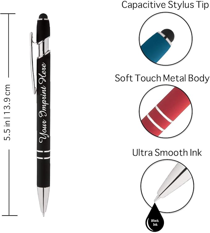 Up to 500 Pcs Custom Pens Bulk | Rainbow of Colors | Soft-Touch Metal Black Ink Personalized with Name or Message (Dark Blue, 100)